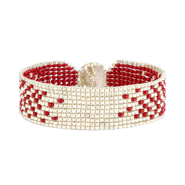Brazalete Telar Plata Delgado Difuminado Rojo